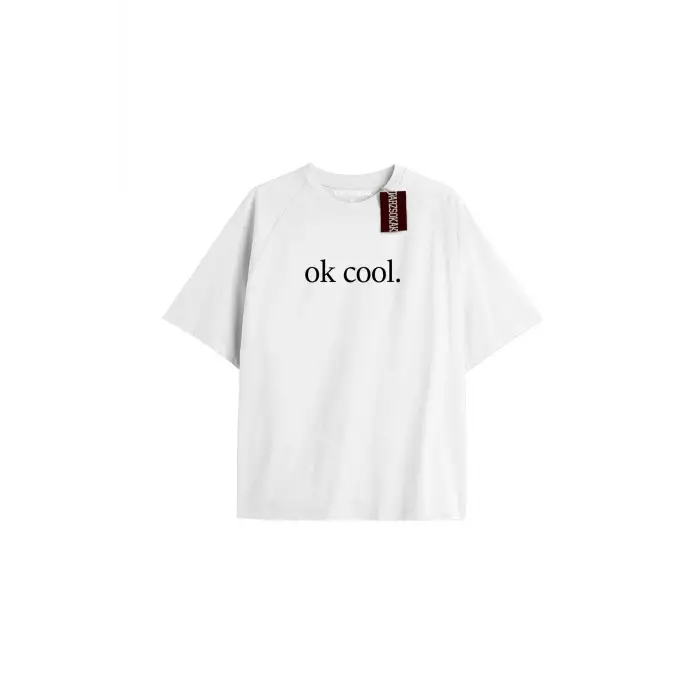 OK COOL. Unisex Oversize Yazılı Tshirt BEYAZ