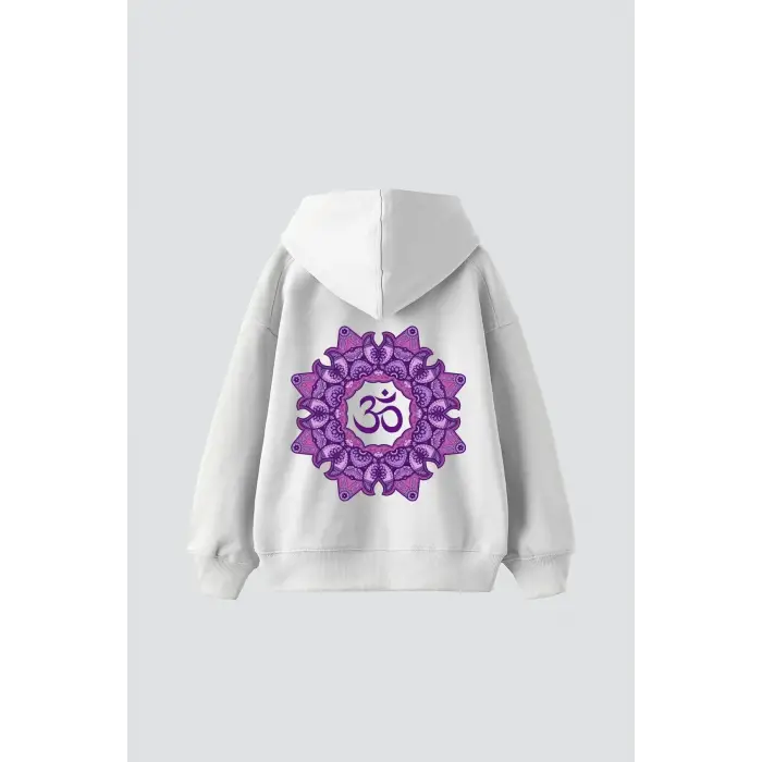Om Baskılı Unisex Oversize Beyaz