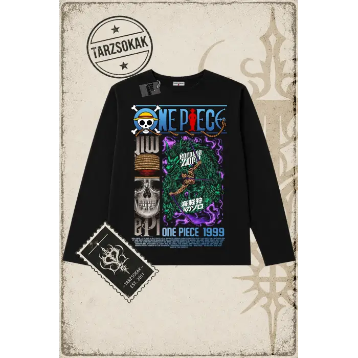 One Piece Anime Karakterleri  Biskilet Yaka  Long Sleeve Beyaz