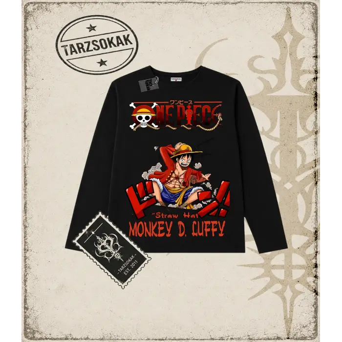 One Piece Anime Karakterleri  Biskilet Yaka  Long Sleeve Beyaz