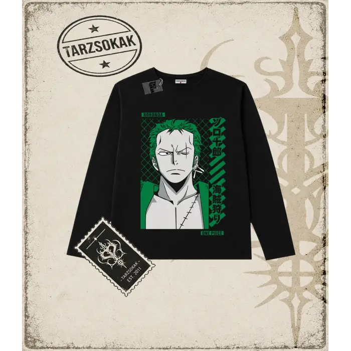 One Piece Anime Karakterleri  Biskilet Yaka  Long Sleeve Beyaz