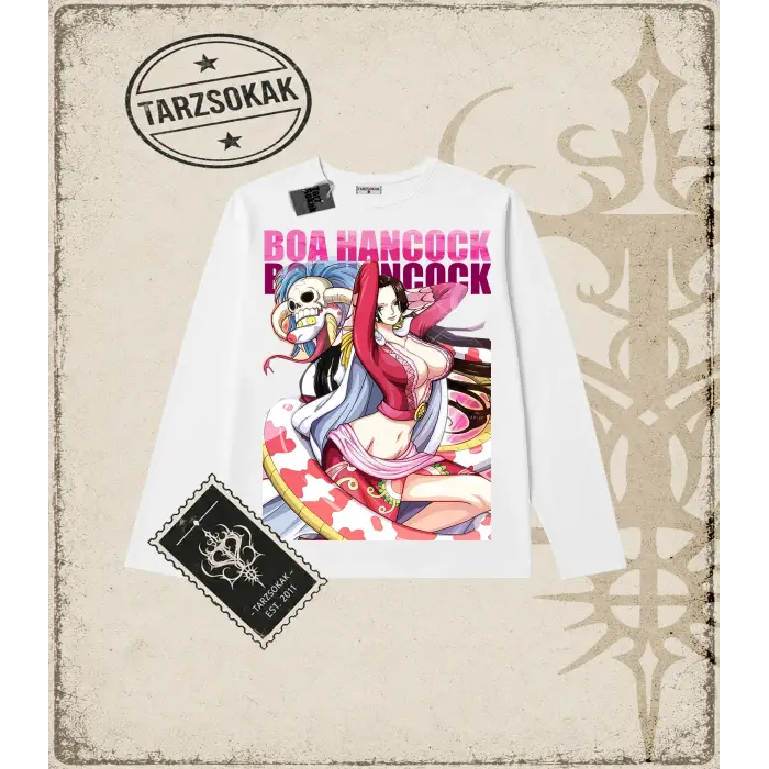 One Piece Anime Karakterleri  Biskilet Yaka  Long Sleeve Beyaz