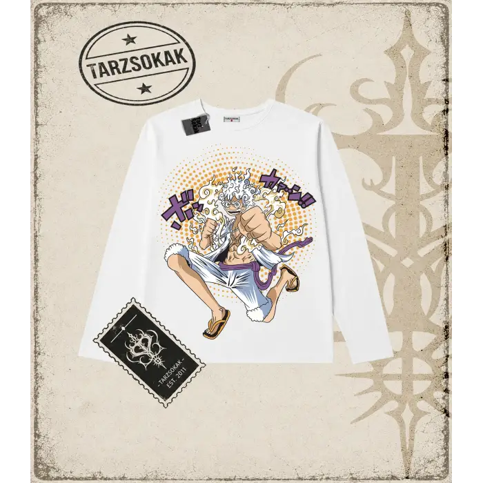 One Piece Anime Karakterleri  Biskilet Yaka  Long Sleeve Beyaz
