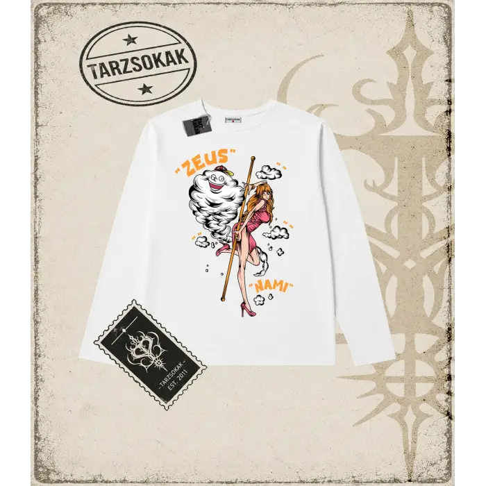 One Piece Anime Karakterleri  Biskilet Yaka  Long Sleeve Beyaz