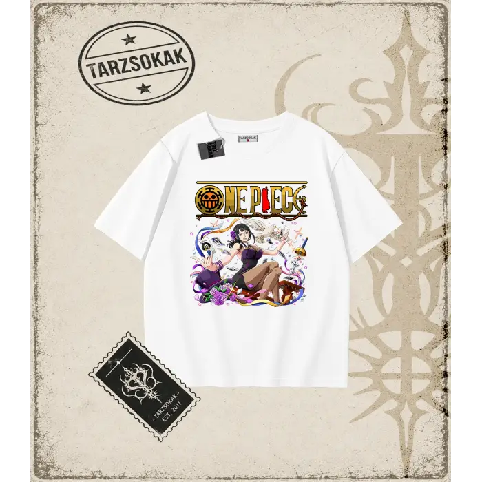 One Piece Anime Karakterleri  Oversize Unisex Tişört Beyaz