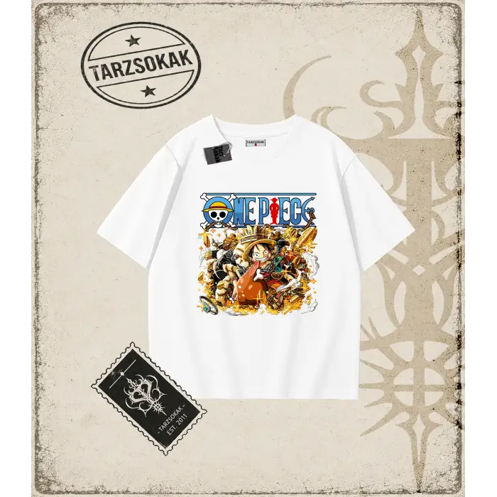 One Piece Anime Karakterleri  Oversize Unisex Tişört Beyaz