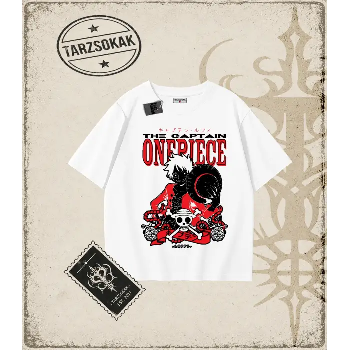 One Piece Anime Karakterleri  Oversize Unisex Tişört Beyaz