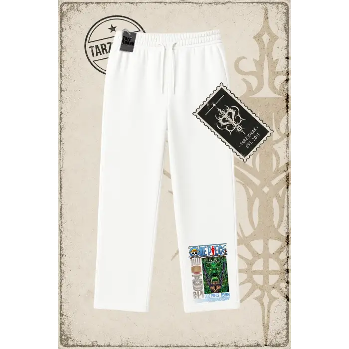One Piece Anime Karakterleri  Unisex Baggy Eşofman Altı Beyaz
