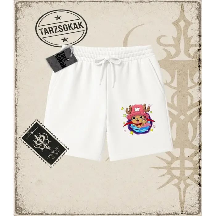 One Piece Anime Karakterleri  Unisex Şort Beyaz