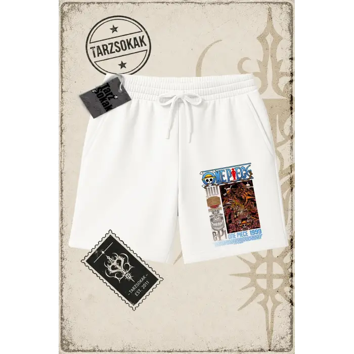 One Piece Anime Karakterleri  Unisex Şort Beyaz