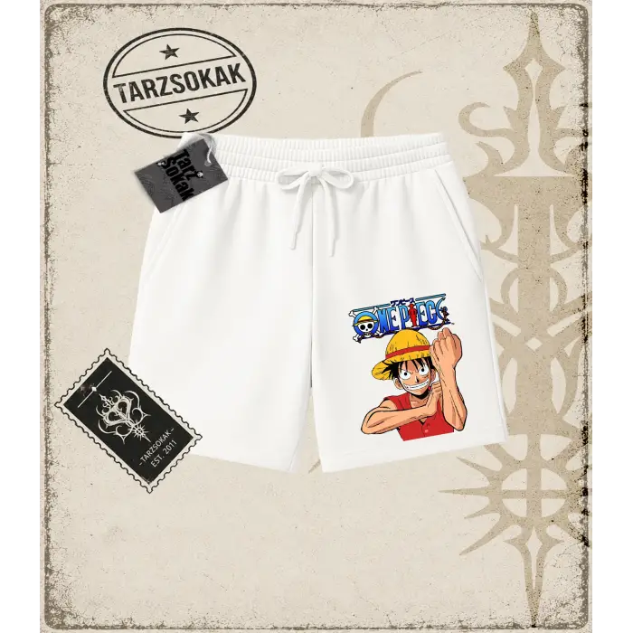 One Piece Anime Karakterleri  Unisex Şort Beyaz