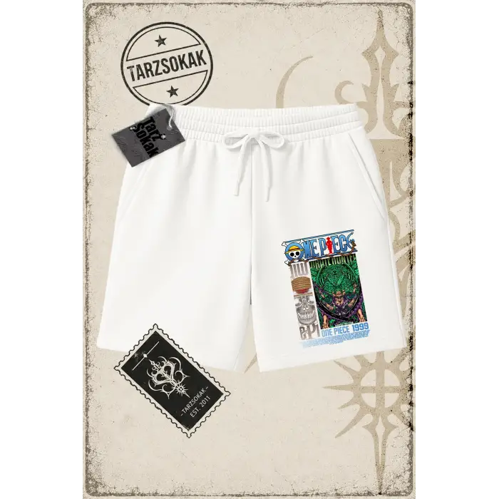 One Piece Anime Karakterleri  Unisex Şort Beyaz