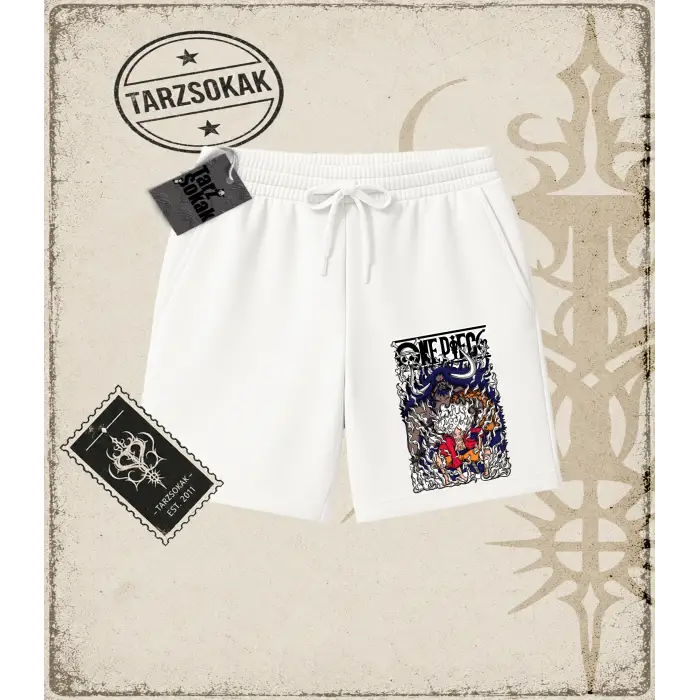 One Piece Anime Karakterleri  Unisex Şort Beyaz