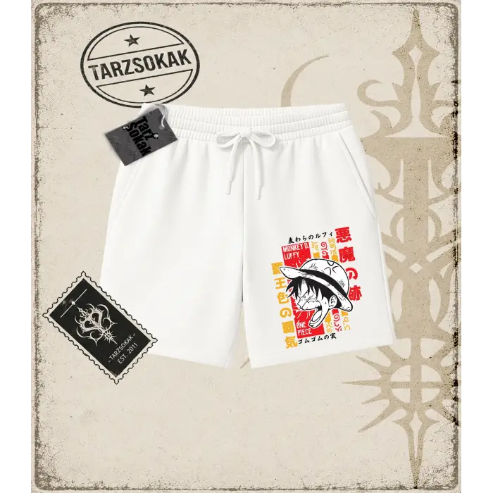 One Piece Anime Karakterleri  Unisex Şort Beyaz