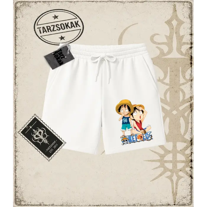 One Piece Anime Karakterleri  Unisex Şort Beyaz