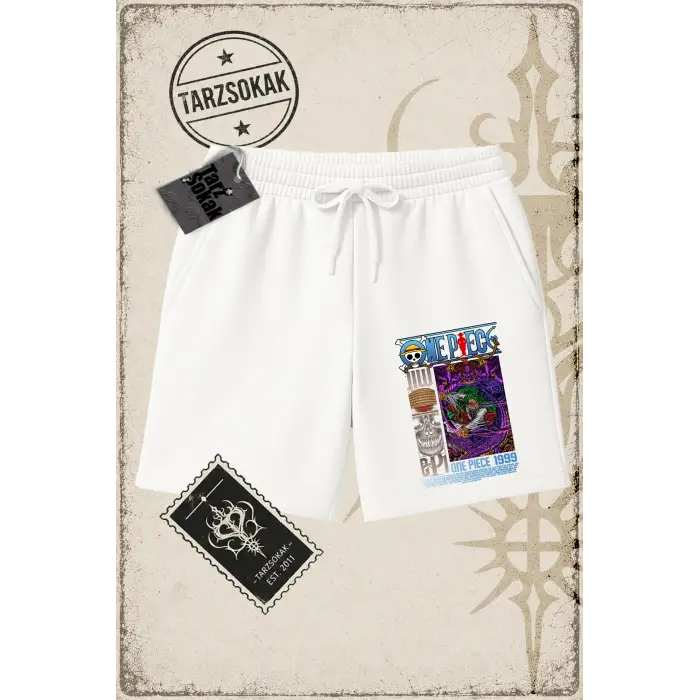 One Piece Anime Karakterleri  Unisex Şort Beyaz