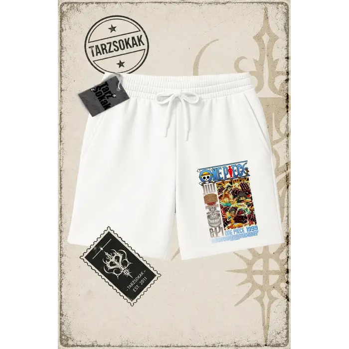 One Piece Anime Karakterleri  Unisex Şort Beyaz