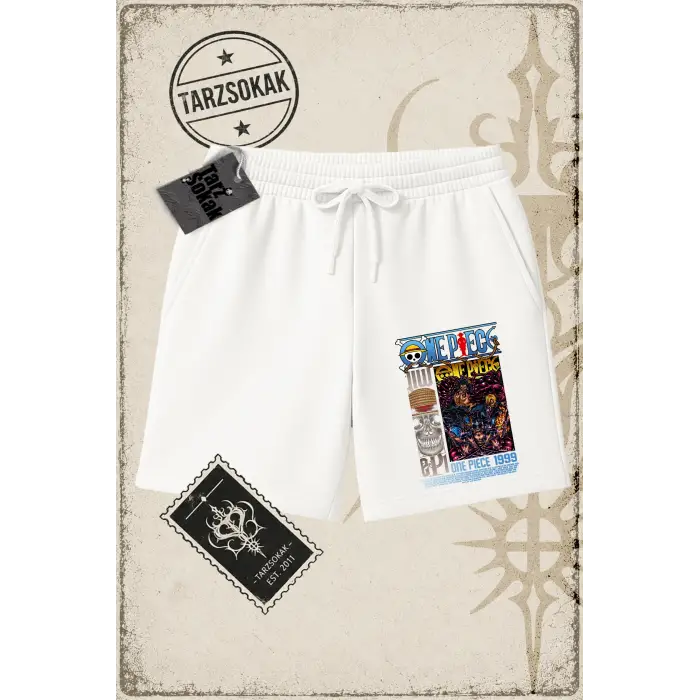 One Piece Anime Karakterleri  Unisex Şort Beyaz