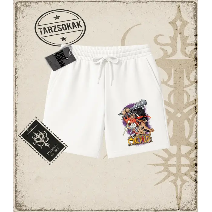 One Piece Anime Karakterleri  Unisex Şort Beyaz