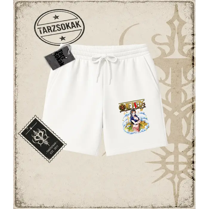 One Piece Anime Karakterleri  Unisex Şort Beyaz