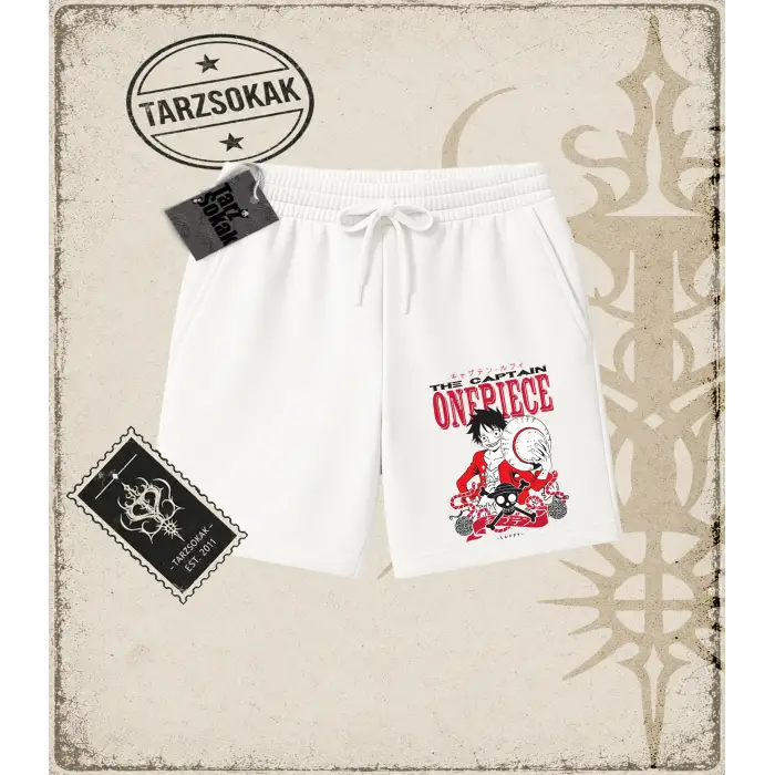 One Piece Anime Karakterleri  Unisex Şort Beyaz