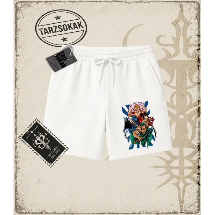 One Piece Anime Karakterleri  Unisex Şort Beyaz