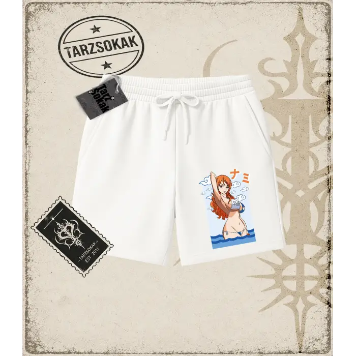 One Piece Anime Karakterleri  Unisex Şort Beyaz