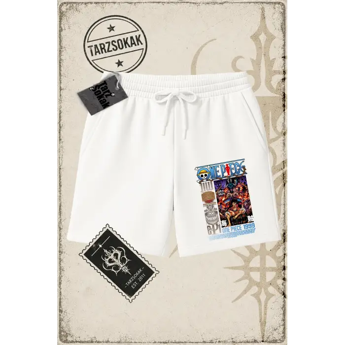 One Piece Anime Karakterleri  Unisex Şort Beyaz
