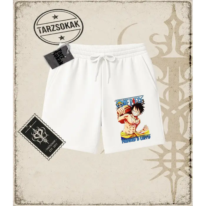 One Piece Anime Karakterleri  Unisex Şort Beyaz