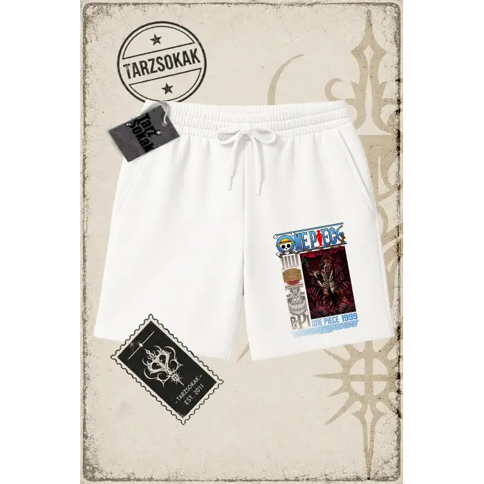 One Piece Anime Karakterleri  Unisex Şort Beyaz