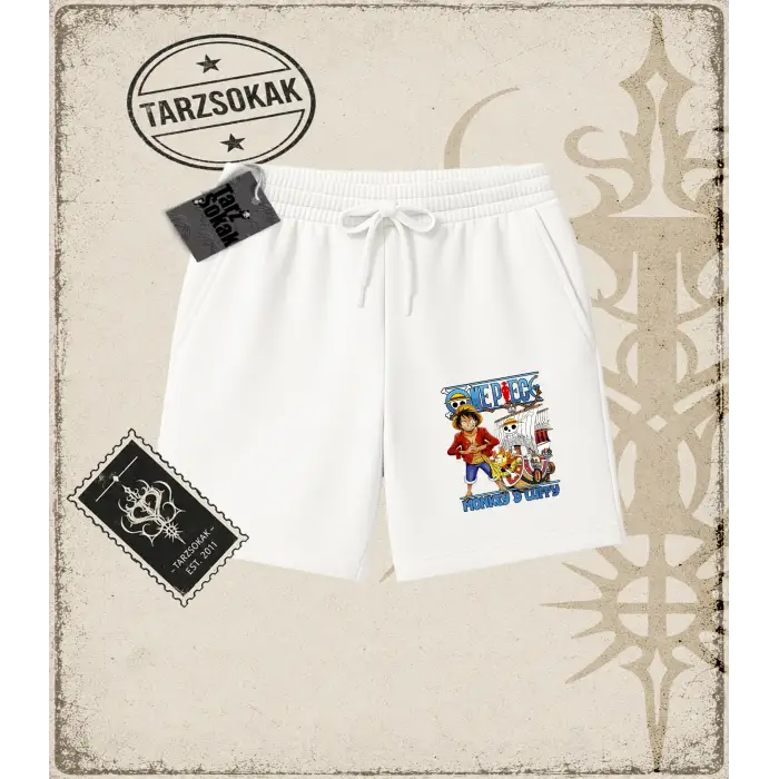 One Piece Anime Karakterleri  Unisex Şort Beyaz