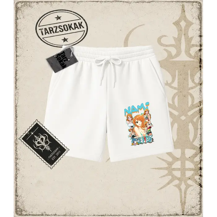 One Piece Anime Karakterleri  Unisex Şort Beyaz