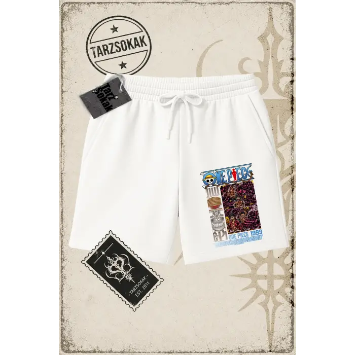 One Piece Anime Karakterleri  Unisex Şort Beyaz