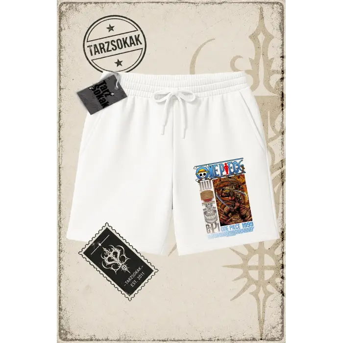 One Piece Anime Karakterleri  Unisex Şort Beyaz