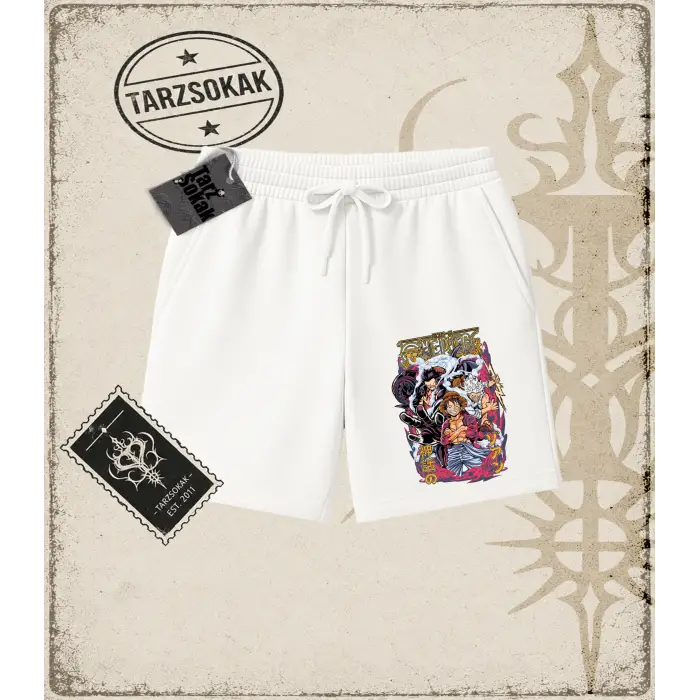 One Piece Anime Karakterleri  Unisex Şort Beyaz