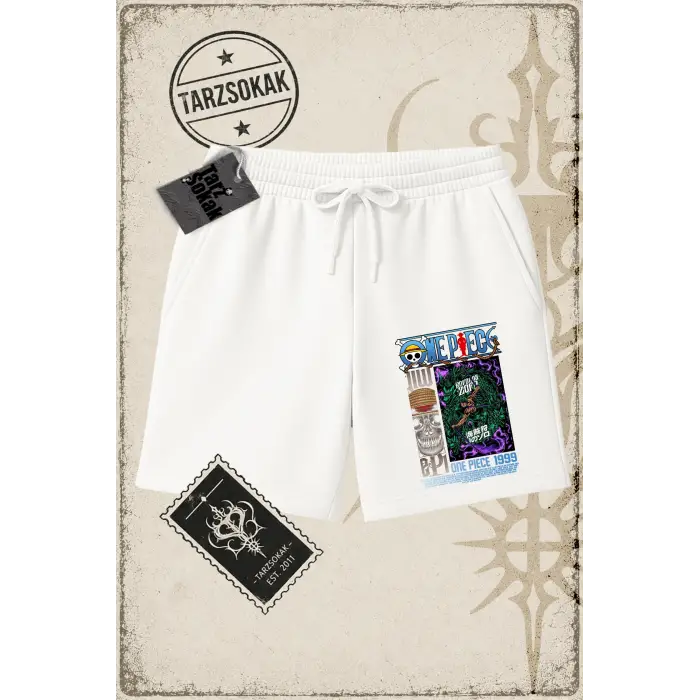 One Piece Anime Karakterleri  Unisex Şort Beyaz