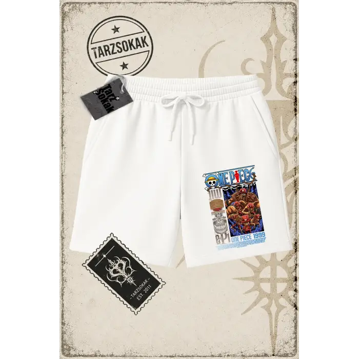 One Piece Anime Karakterleri  Unisex Şort Beyaz