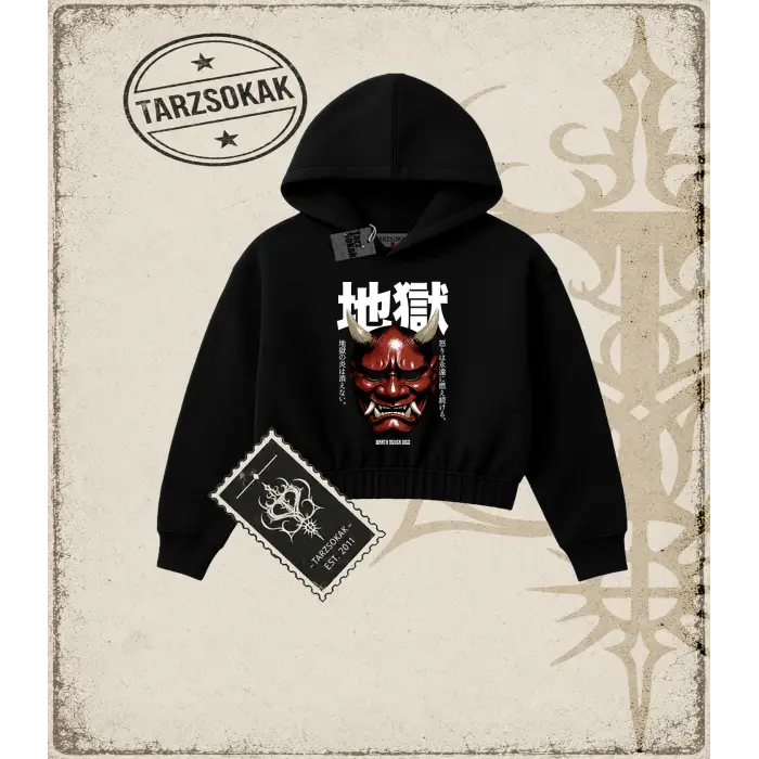ONI   Kadın Crop Kapşonlu Sweatshirt