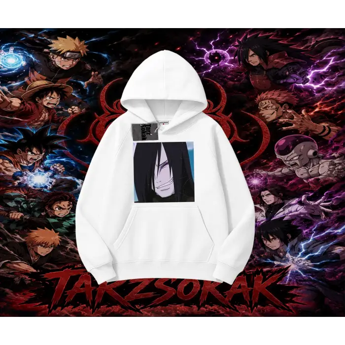 Orochimaru Naruto Anime Karakter Oversize Unisex Kapşonlu Sweatshirt Beyaz