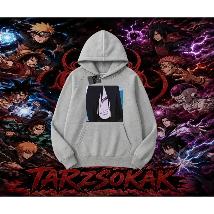 Orochimaru Naruto Anime Karakter Oversize Unisex Kapşonlu Sweatshirt Beyaz