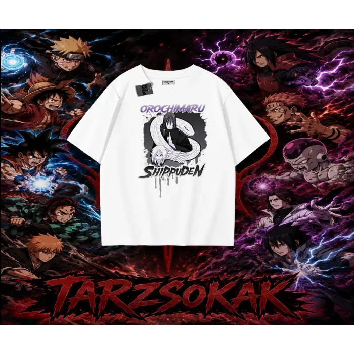 Orochimaru Naruto Anime Karakter Oversize Unisex Tişört Beyaz