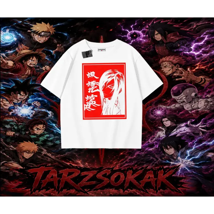 Orochimaru Naruto Anime Karakter Oversize Unisex Tişört Beyaz