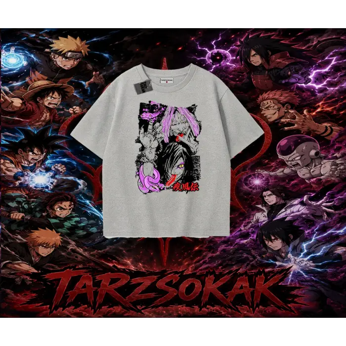 Orochimaru Naruto Anime Karakter Oversize Unisex Tişört Beyaz