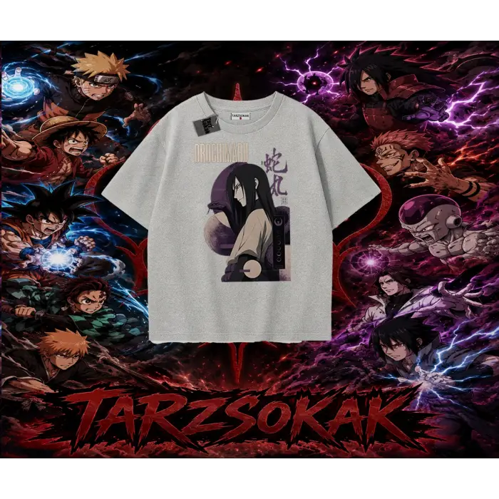 Orochimaru Naruto Anime Karakter Oversize Unisex Tişört Beyaz