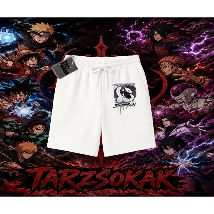 Orochimaru Naruto Anime Karakter Unisex Şort Beyaz