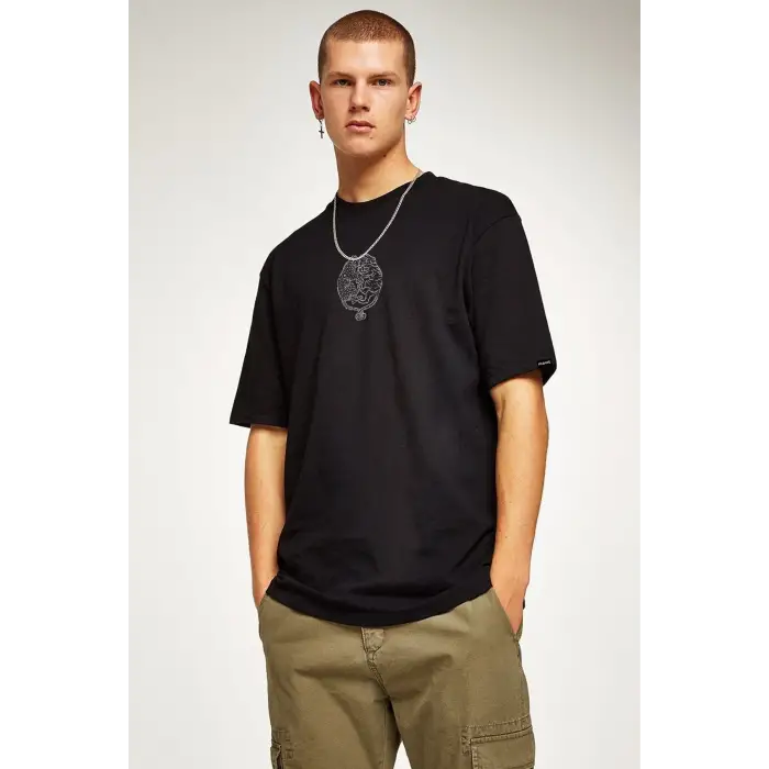Oversize Cingulomania Baskılı Siyah Tshirt NRAGE192