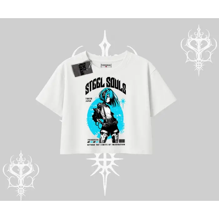 Oversize Crop Tshirt Anime Cyberpunk Kız Baskılı