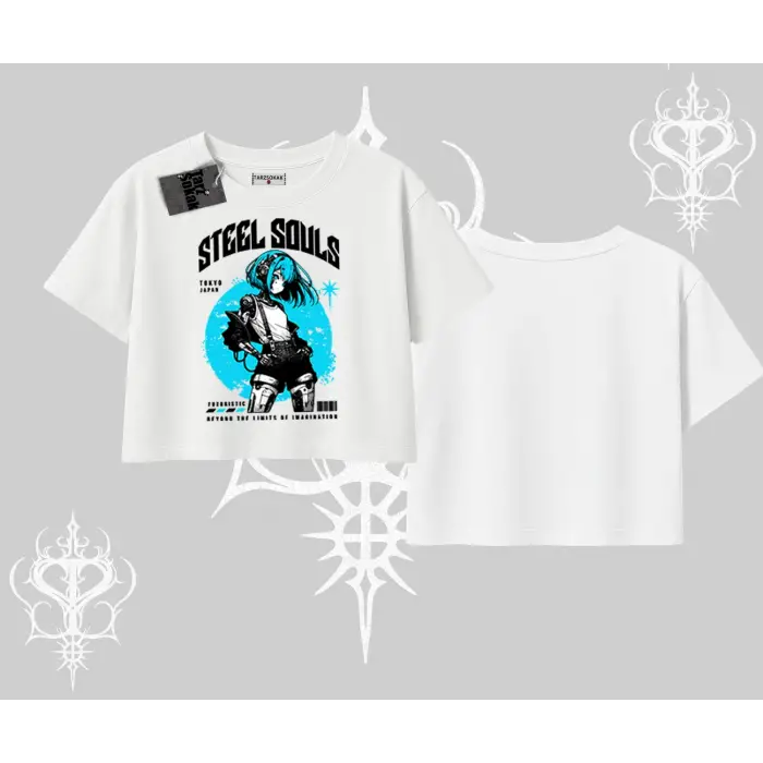 Oversize Crop Tshirt Anime Cyberpunk Kız Baskılı