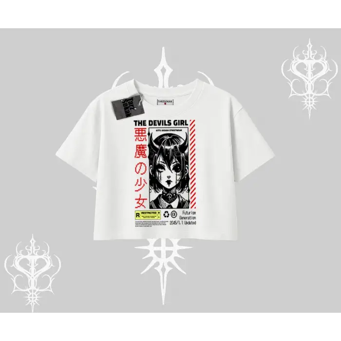 Oversize Crop Tshirt Anime Devils Girl Japanese Style Baskılı