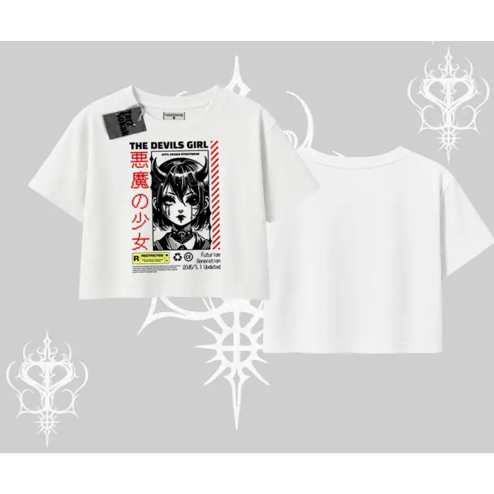 Oversize Crop Tshirt Anime Devils Girl Japanese Style Baskılı